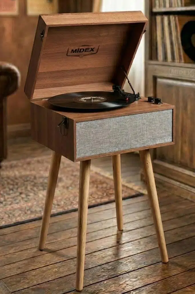 Midex MTX-1290 Nostaljik Ayaklı Pikap Plak Çalar Şarjlı 3 Devirli Bluetoothlu