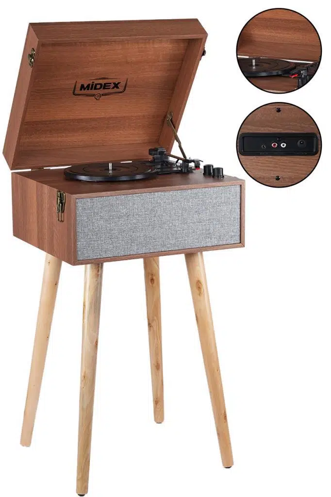 Midex MTX-1290 Nostaljik Ayaklı Pikap Plak Çalar Şarjlı 3 Devirli Bluetoothlu