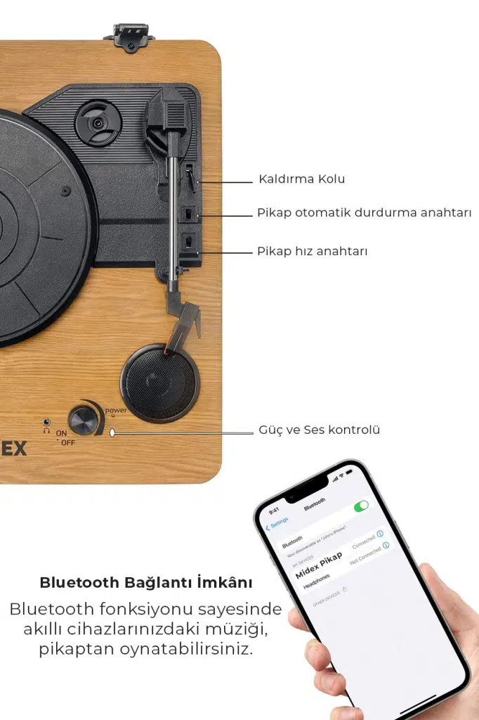 Midex Mtx-256 Nostaljik Pikap Plak Çalar (Şarjlı Bluetooth Aux Hoparlörlü 3 Devir) İğne Dahil Midex Mtx-256 Nostaljik Pikap Plak Çalar (Şarjlı Bluetooth Aux Hoparlörlü 3 Devir) İğne Dahil
