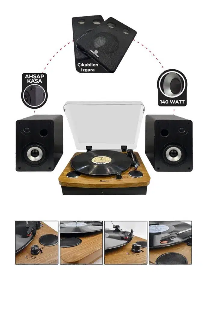 Midex Mtx-256S SET Nostaljik Pikap Plak Çalar ve Hoparlör Ses Sistemi Seti (Bluetooth USB)