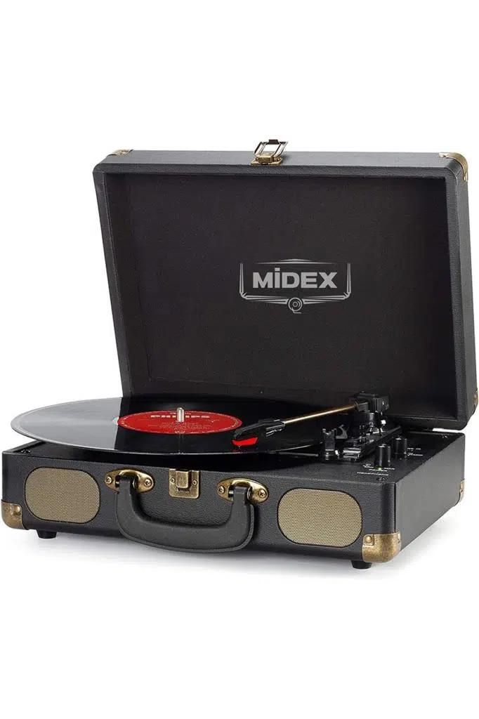 Midex Mtx101BK Nostaljik Retro Pikap Plak Çalar (Şarjlı Bluetooth Aux Hoparlörlü 3 Devir) İğne Dahil