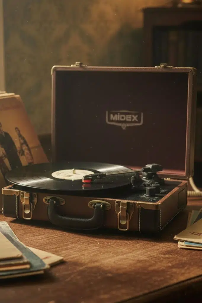 Midex Mtx101BN Nostaljik Retro Pikap Plak Çalar (Şarjlı Bluetooth Aux Hoparlörlü 3 Devir) İğne Dahil