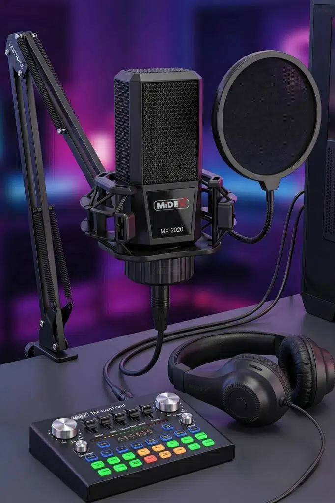 Midex MX-2020 Compact Set-1 Efektli Ses Kartı Mikrofon Stand Seti (PC ve Telefon) Midex MX-2020 Compact Set-1 Efektli Ses Kartı Mikrofon Stand Seti (PC ve Telefon)