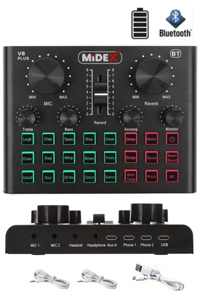 Midex MX-2020 Live Set Efektli Ses Kartı Mikrofon Stand Kayıt Canlı Yayın Seti (PC ve Telefon)
