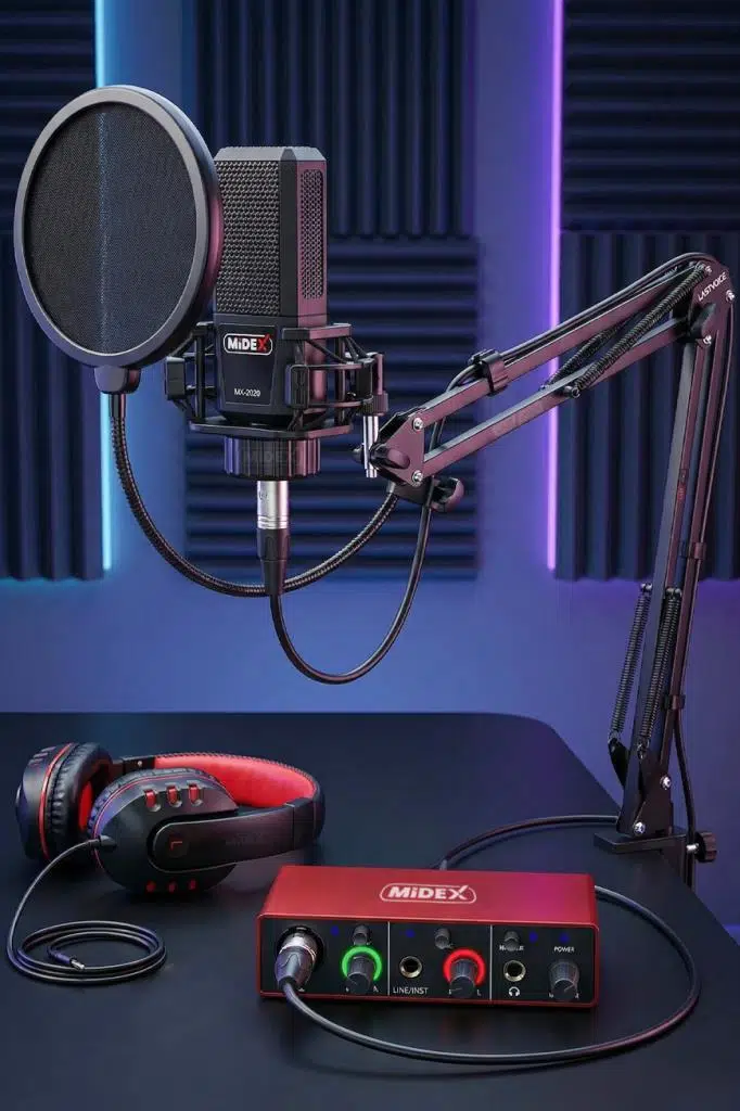 Midex MX-2020 Mikrofon + GLX-500 Ses Kartı + RS-30 Stereo Kulaklık Seti Midex MX-2020 Mikrofon + GLX-500 Ses Kartı + RS-30 Stereo Kulaklık Seti