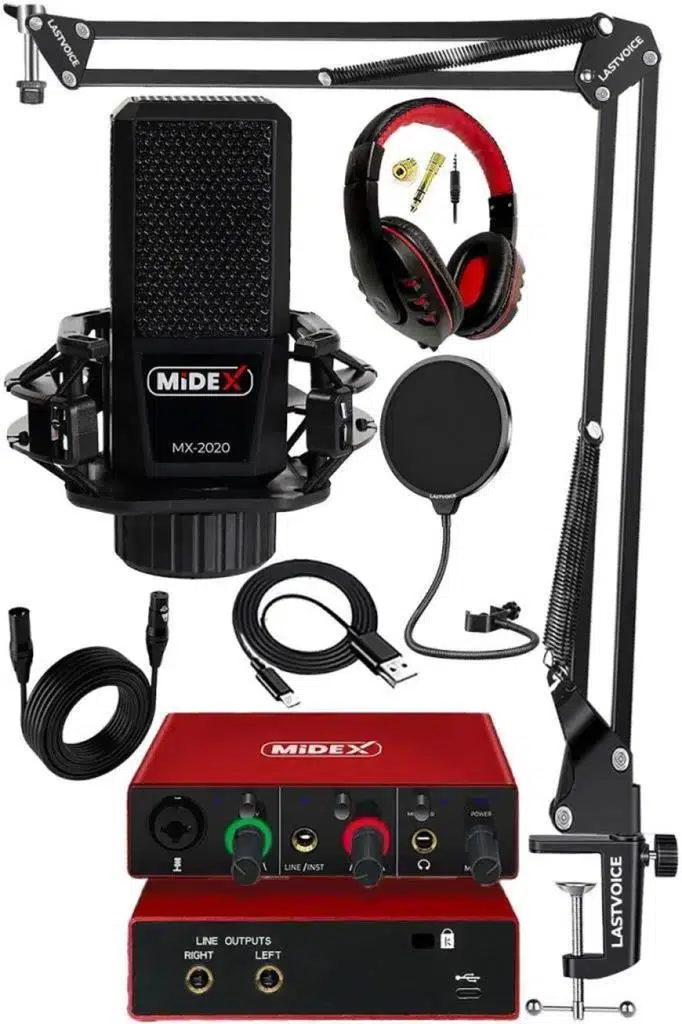 Midex MX-2020 Mikrofon + GLX-500 Ses Kartı + RS-30 Stereo Kulaklık Seti Midex MX-2020 Mikrofon + GLX-500 Ses Kartı + RS-30 Stereo Kulaklık Seti