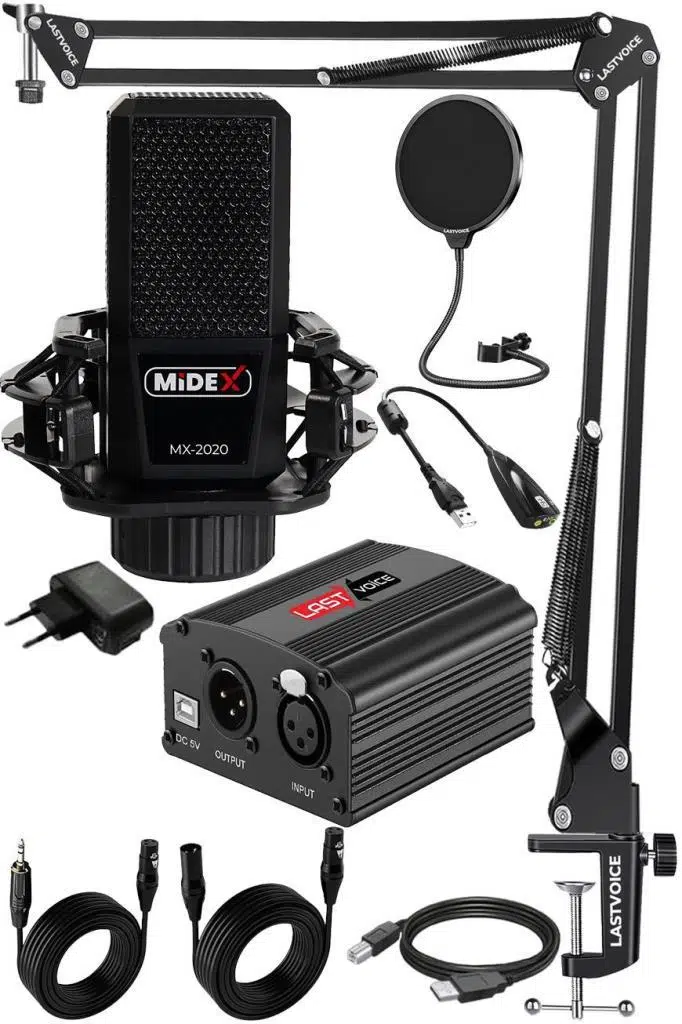 Midex MX-2020 Set Phantom Power Condenser Stüdyo Mikrofon Kayıt Paketi