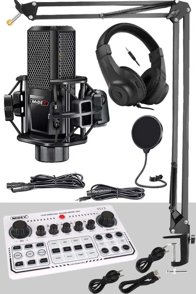 Midex MX-2020 White Power Paket-2 Stüdyo Mikrofon Şarjlı Ses Kartı Kulaklık Stand (Kayıt ve Canlı Yayın) Midex MX-2020 White Power Paket-2 Stüdyo Mikrofon Şarjlı Ses Kartı Kulaklık Stand (Kayıt ve Canlı Yayın)