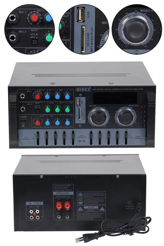 Midex MX-2250U 2 Kanal 2x250W Stereo Amfi 500W Power Mikser Bluetooth USB Midex MX-2250U 2 Kanal 2x250W Stereo Amfi 500W Power Mikser Bluetooth USB