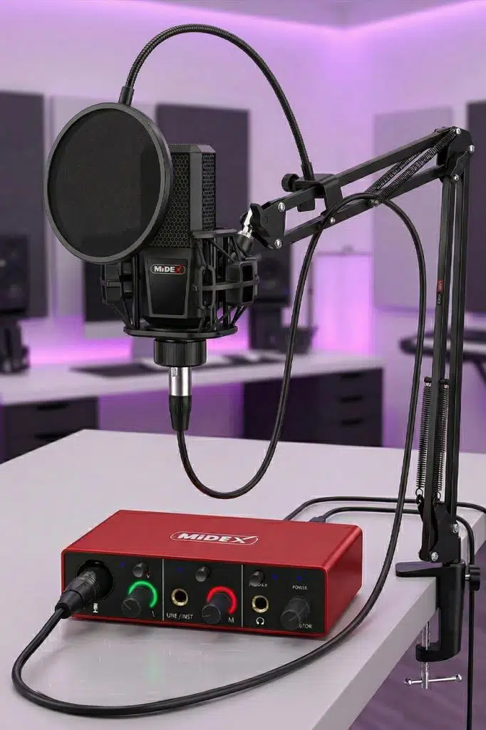 Midex MX2020-GLX-500 PRO Midex Ses Kartı ve Condenser Mikrofon Stand Filtre Set Midex MX2020-GLX-500 PRO Midex Ses Kartı ve Condenser Mikrofon Stand Filtre Set