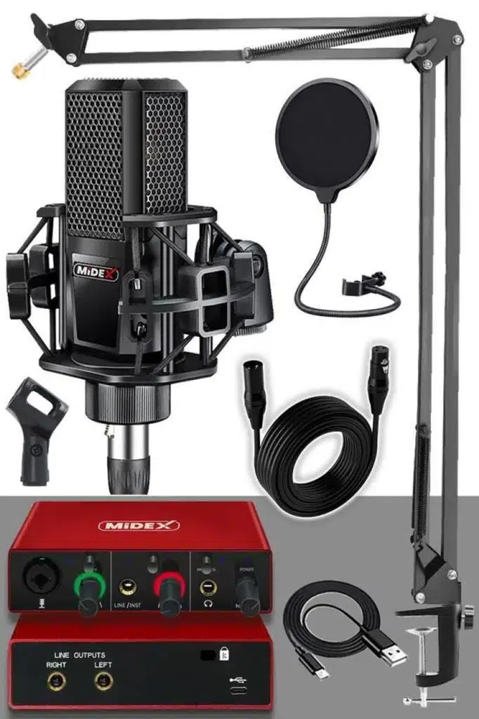 Midex MX2020-GLX-500 PRO Midex Ses Kartı ve Condenser Mikrofon Stand Filtre Set Midex MX2020-GLX-500 PRO Midex Ses Kartı ve Condenser Mikrofon Stand Filtre Set