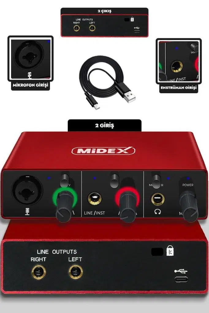 Midex MX2020-GLX-500 PRO Midex Ses Kartı ve Condenser Mikrofon Stand Filtre Set Midex MX2020-GLX-500 PRO Midex Ses Kartı ve Condenser Mikrofon Stand Filtre Set