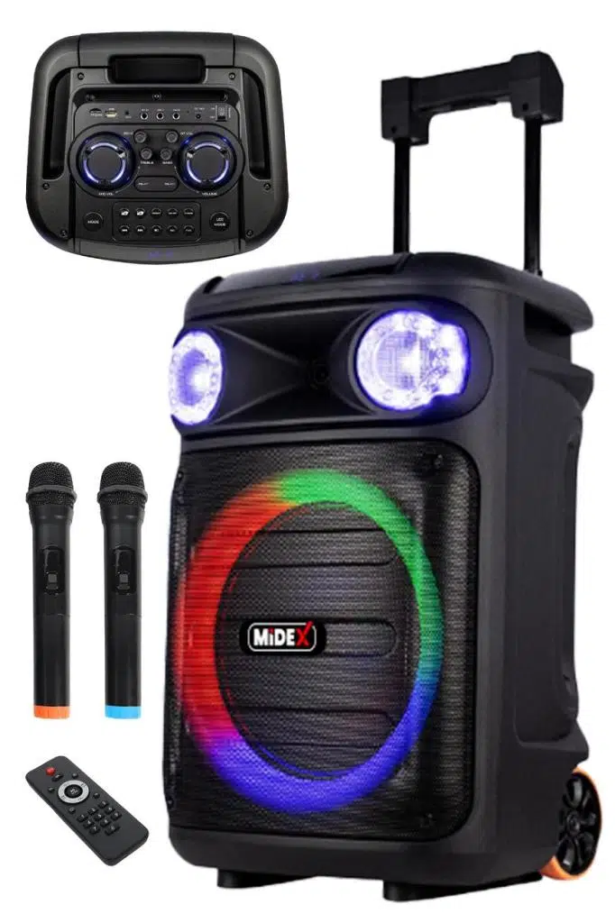 Midex MXR-1100 Taşınabilir Seyyar Mikrofonlu Işıklı Akülü Ses Sistemi Hoparlör (1100 Watt) Midex MXR-1100 Taşınabilir Seyyar Mikrofonlu Işıklı Akülü Ses Sistemi Hoparlör (1100 Watt)