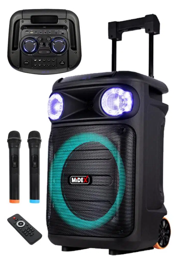 Midex MXR-1100 Taşınabilir Seyyar Mikrofonlu Işıklı Akülü Ses Sistemi Hoparlör (1100 Watt) Midex MXR-1100 Taşınabilir Seyyar Mikrofonlu Işıklı Akülü Ses Sistemi Hoparlör (1100 Watt)