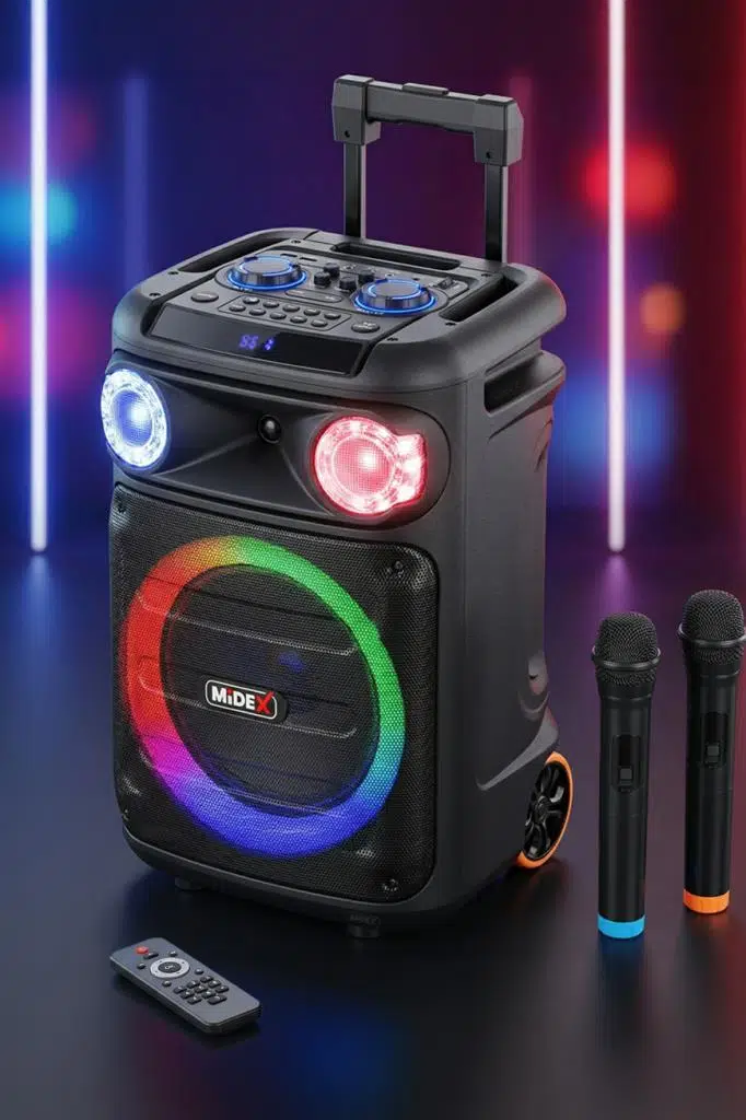 Midex MXR-1100 Taşınabilir Seyyar Mikrofonlu Işıklı Akülü Ses Sistemi Hoparlör (1100 Watt) Midex MXR-1100 Taşınabilir Seyyar Mikrofonlu Işıklı Akülü Ses Sistemi Hoparlör (1100 Watt)