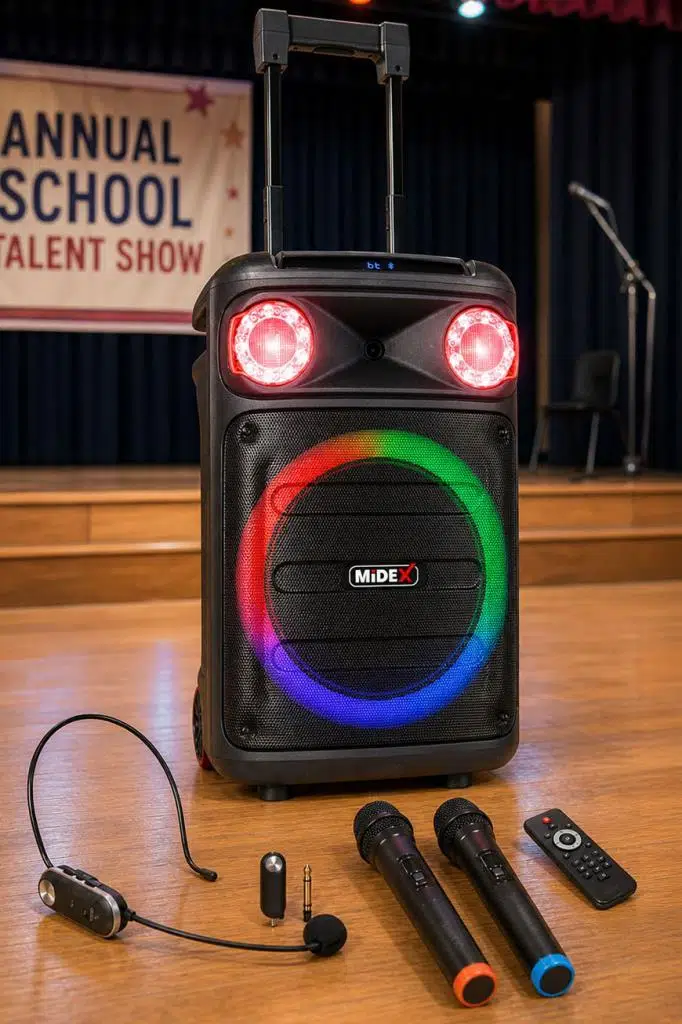 Midex MXR-1100HX Taşınabilir Seyyar Portatif 3 Mikrofonlu Işıklı Ses Sistemi Hoparlör (1100 Watt)