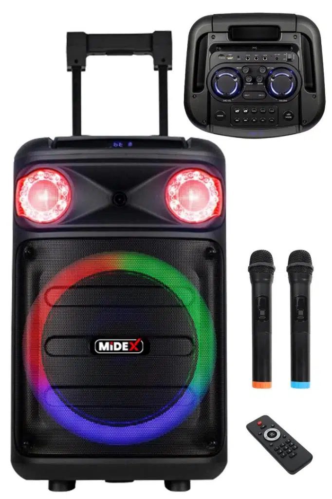 Midex MXR-1100HX Taşınabilir Seyyar Portatif 3 Mikrofonlu Işıklı Ses Sistemi Hoparlör (1100 Watt)