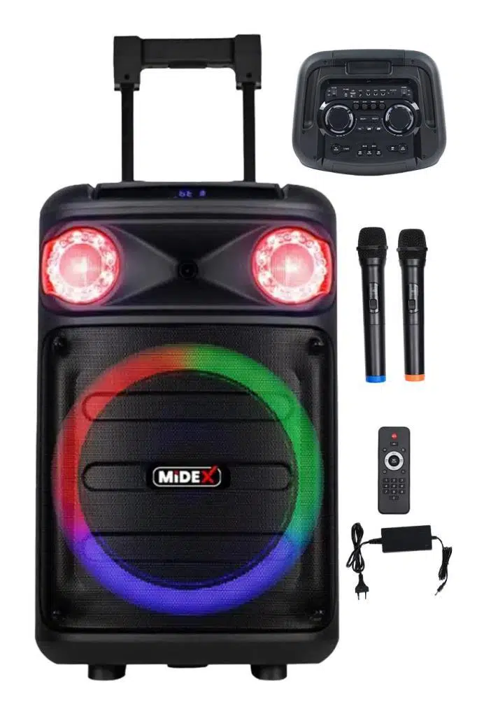 Midex MXR-1300 FM Radyolu Mikrofonlu Şarjlı Portatif Taşınabilir Ses Sistemi Hoparlör 1300W Midex MXR-1300 FM Radyolu Mikrofonlu Şarjlı Portatif Taşınabilir Ses Sistemi Hoparlör 1300W