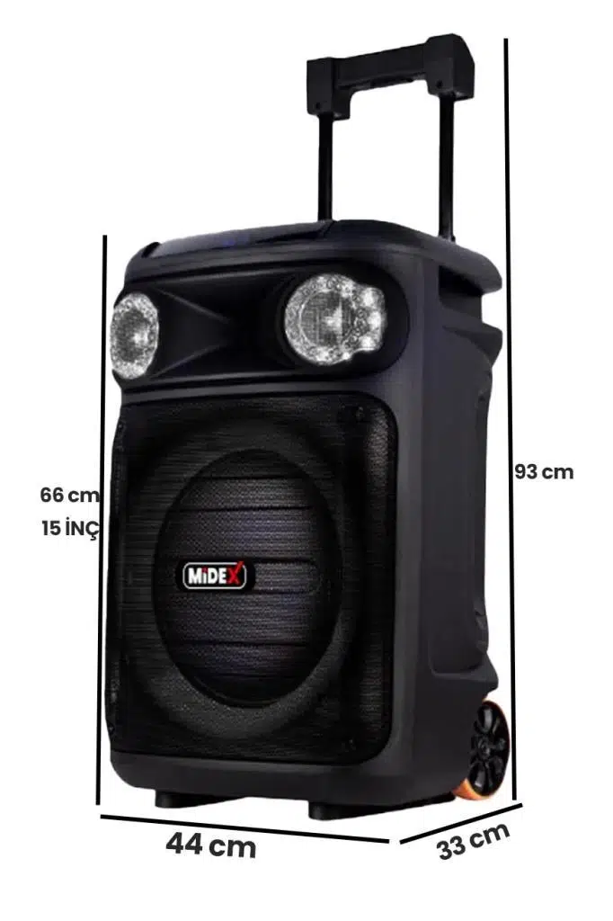 Midex MXR-1300HX FM Radyolu Taşınabilir Seyyar Portatif 3 Mikrofonlu Şarjlı Ses Sistemi Hoparlör 1300W
