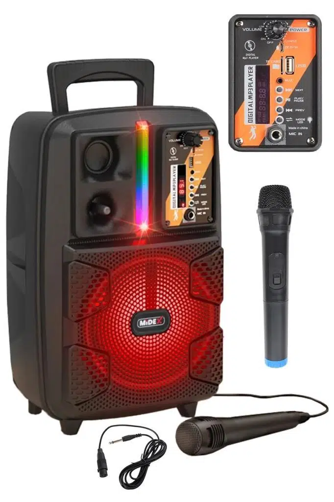 Midex MXR-150 Mini Taşınabilir Seyyar Mikrofonlu Işıklı Akülü Ses Sistemi Hoparlör (150 Watt) Midex MXR-150 Mini Taşınabilir Seyyar Mikrofonlu Işıklı Akülü Ses Sistemi Hoparlör (150 Watt)