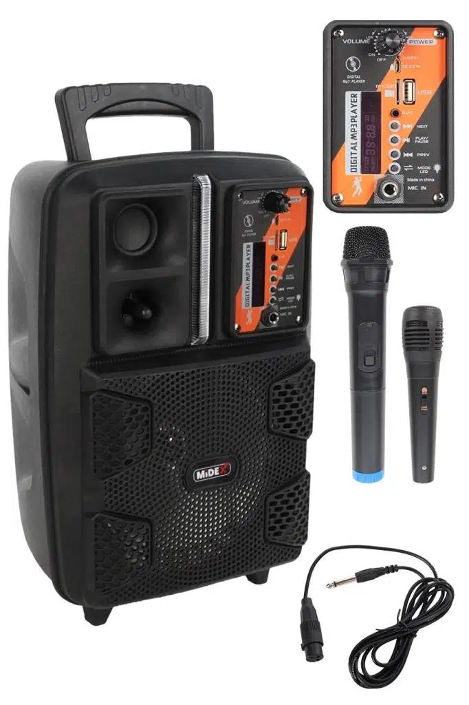 Midex MXR-150 Mini Taşınabilir Seyyar Mikrofonlu Işıklı Akülü Ses Sistemi Hoparlör (150 Watt) Midex MXR-150 Mini Taşınabilir Seyyar Mikrofonlu Işıklı Akülü Ses Sistemi Hoparlör (150 Watt)