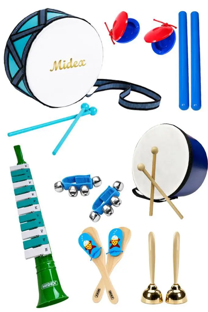 Midex Örf Aletleri Seti Median Paket-1 Maracas Zil Kastanyet Ritim Seti Davul Tef (9 Parça)