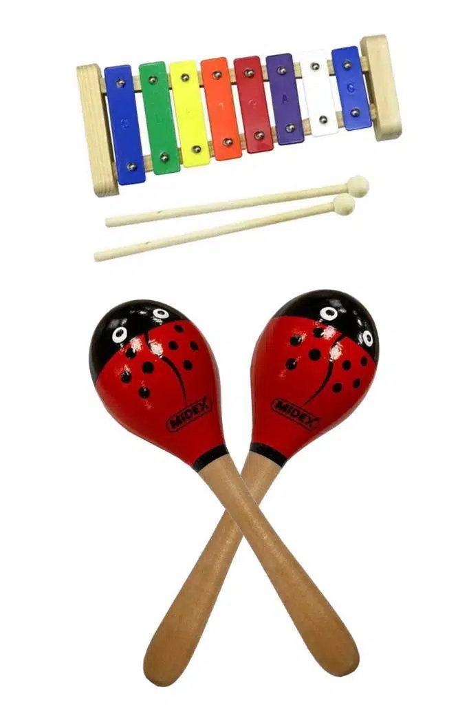 Midex Örf Aletleri Seti Mini Paket Ksilofon ve Marakas Çocuklar için Eğitici Müzik Aleti