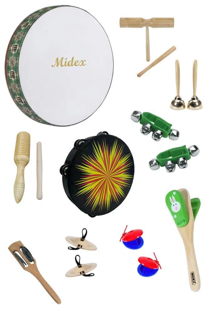 Midex Örf Aletleri Seti Small Paket Bendir Tef Marakas Zil Blok (10 Parça)