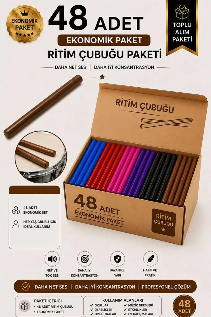 Midex Orf-BT-25-24X Örf Aletleri Seti Ritim Çubuğu Paketi 25 cm Karbon Fiber Toptan Paket-3 (24 Çift)