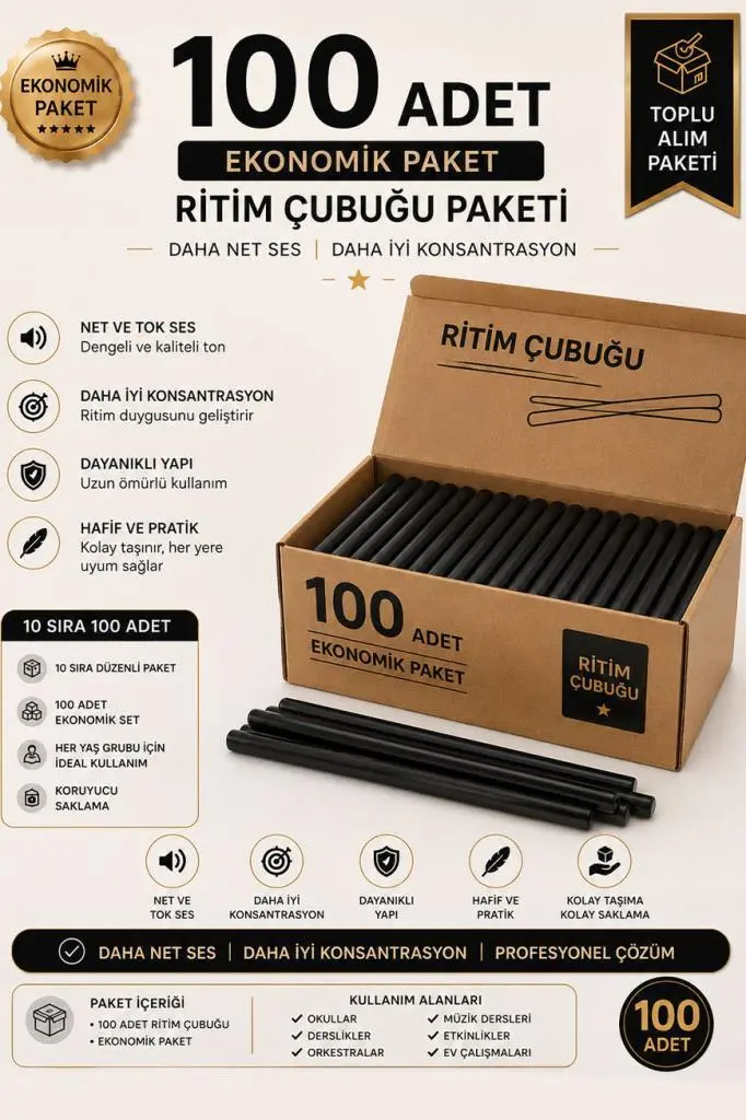 Midex Orf-BT-25BK-50X Siyah Ritim Çubuğu Paketi 25 cm Karbon Fiber Örf Aletleri Seti Toptan Paket (Tek Renk 50 Çift)