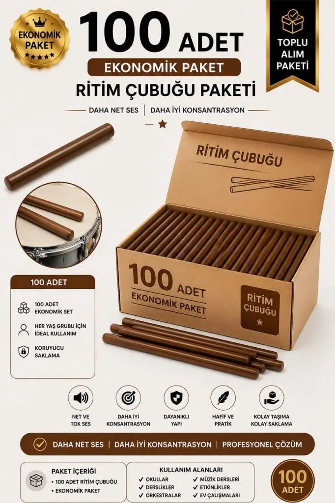 Midex Orf-BT-25BRW-50X Kahverengi Ritim Çubuğu Paketi 25 cm Karbon Fiber Örf Aletleri Seti Toptan Paket (Tek Renk 50 Çift)