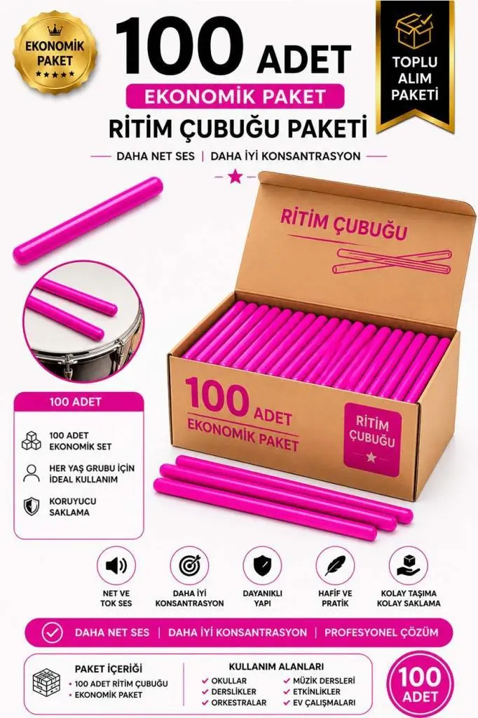 Midex Orf-BT-25PK-50X Pembe Ritim Çubuğu Paketi 25 cm Karbon Fiber Örf Aletleri Seti Toptan Paket (Tek Renk 50 Çift)