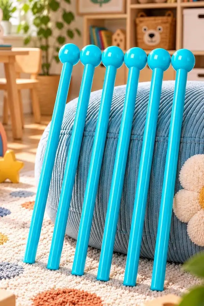 Midex Orf-TFK-23LBL 3X Açık Mavi Çocuk Davulu Tokmağı 23 cm Ritim Çubuğu Örf Aleti (Karbon Fiber)
