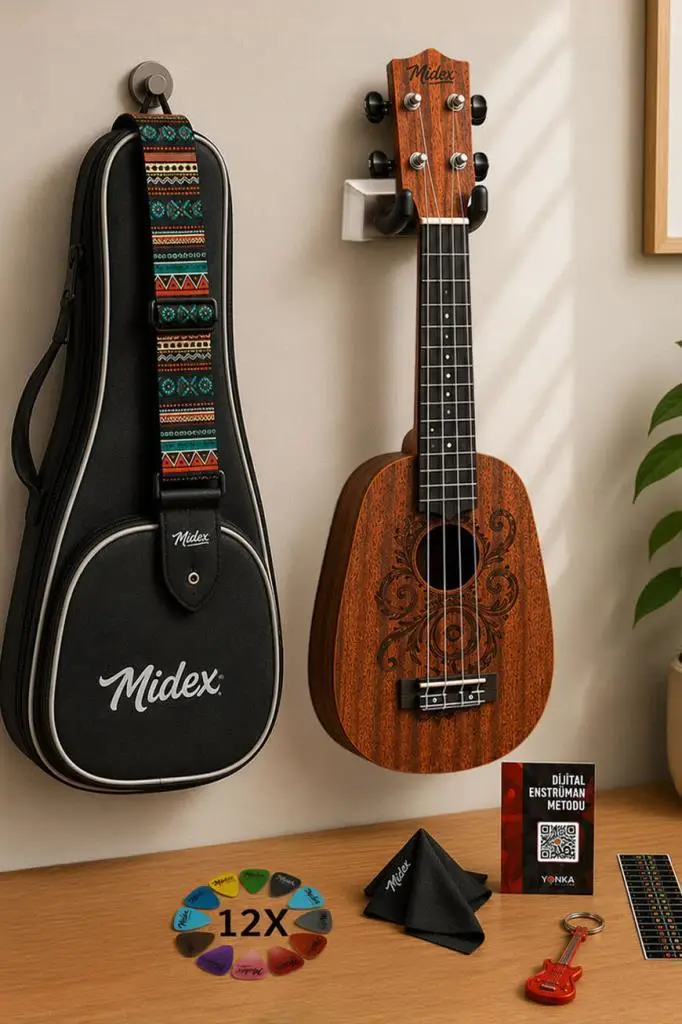 Midex PA-24MT Kaliteli Ananas Gövde Dövme Desenli Concert Ukulele Seti Pineapple Body