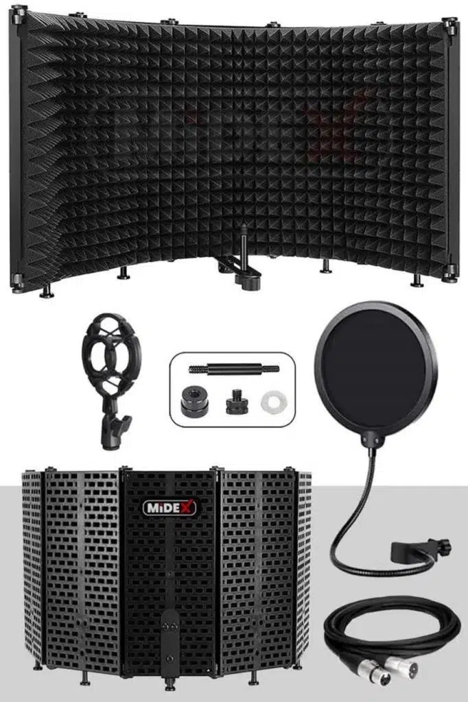 Midex PF-43PS Mikrofon Ses Yalıtım Paneli 5 Bölümlü Ayaklı 69x26cm (Filtre Sünger Shock Mount Kablo Hediye) Midex PF-43PS Mikrofon Ses Yalıtım Paneli 5 Bölümlü Ayaklı 69x26cm (Filtre Sünger Shock Mount Kablo Hediye)