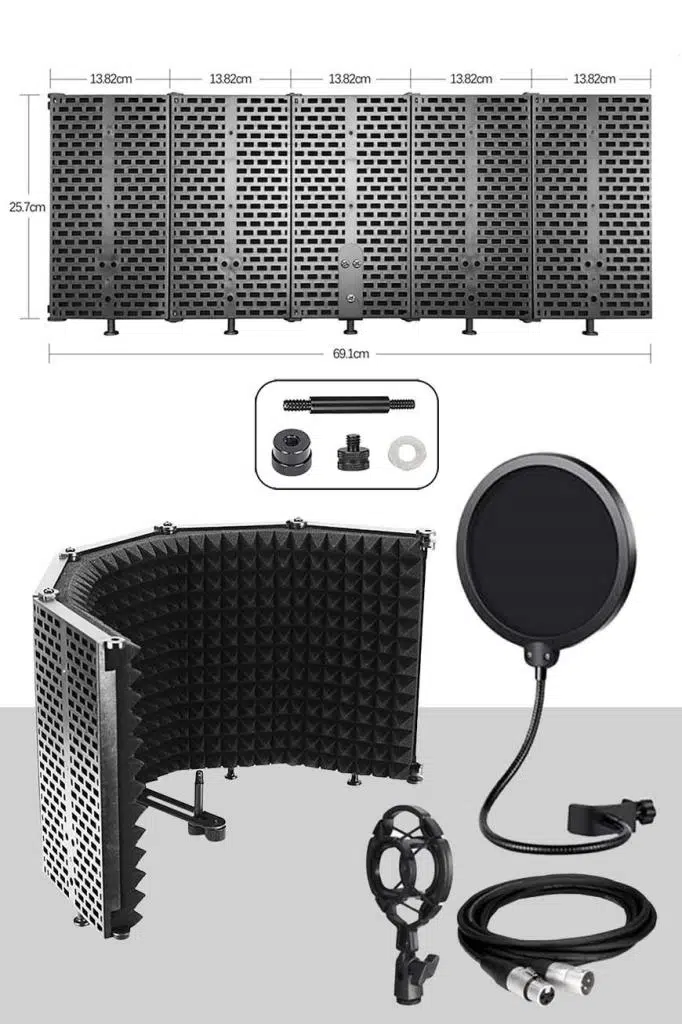 Midex PF-43PS Mikrofon Ses Yalıtım Paneli 5 Bölümlü Ayaklı 69x26cm (Filtre Sünger Shock Mount Kablo Hediye) Midex PF-43PS Mikrofon Ses Yalıtım Paneli 5 Bölümlü Ayaklı 69x26cm (Filtre Sünger Shock Mount Kablo Hediye)