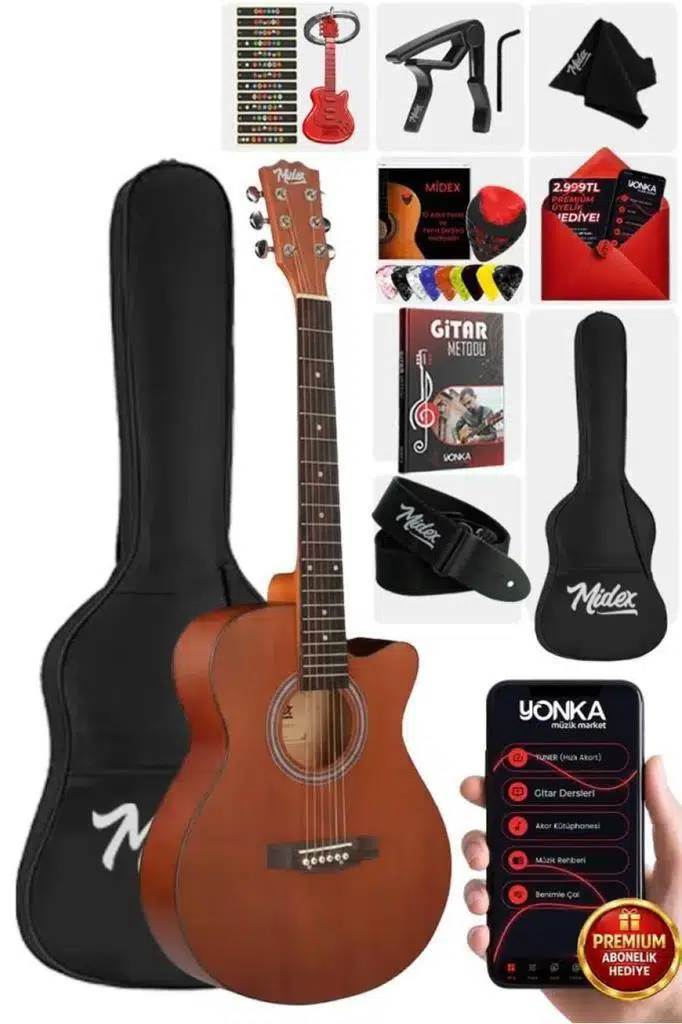 Midex Phx-187 Masif Ağaç Akustik Gitar 4/4 Yetişkin Boy (Çanta Askı Capo) Midex Phx-187 Masif Ağaç Akustik Gitar 4/4 Yetişkin Boy (Çanta Askı Capo)