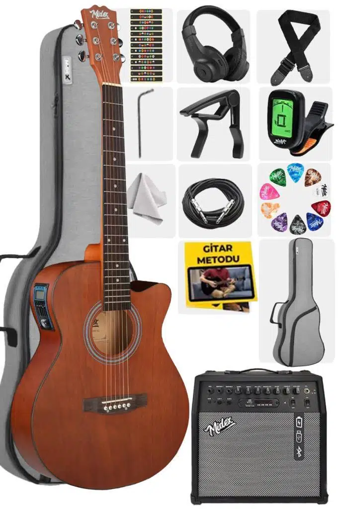 Midex Phx-188-50AMP Elektro Akustik Gitar 50W Şarjlı Bluetooth Amfili Full Set