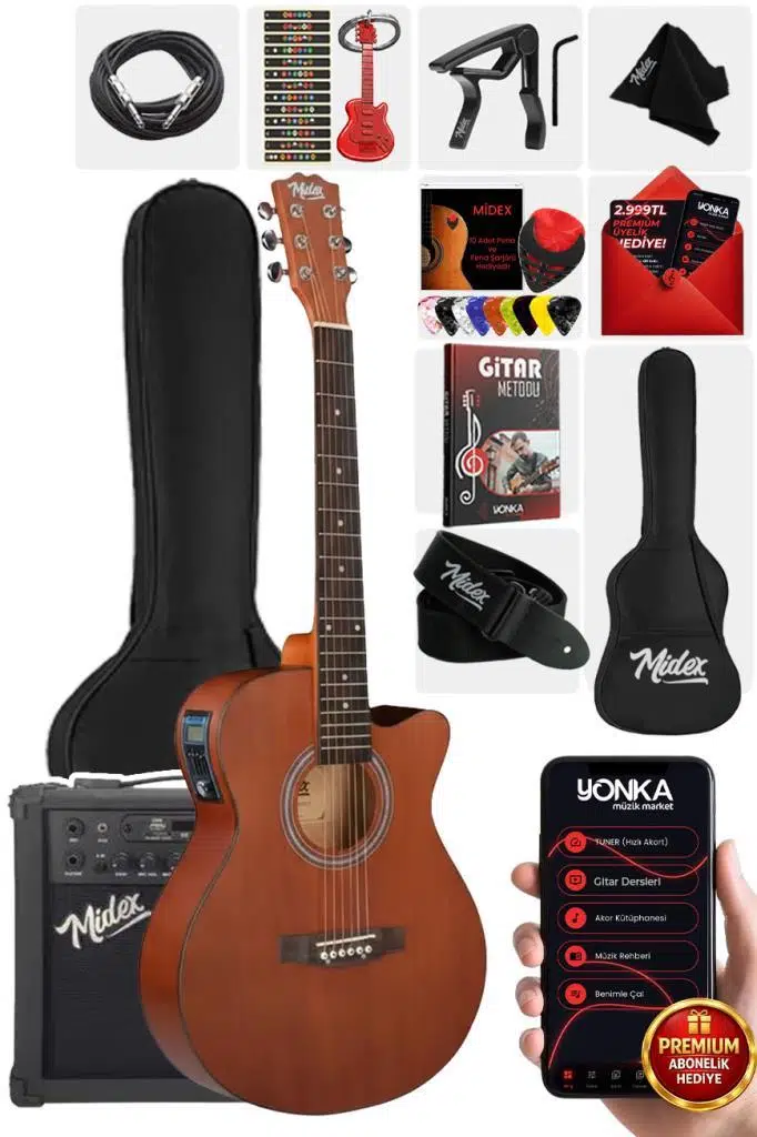 Midex Phx-188AMP Elektro Akustik Gitar 4/4 (Amfi Askı Capo Jak Kablo) Midex Phx-188AMP Elektro Akustik Gitar 4/4 (Amfi Askı Capo Jak Kablo)
