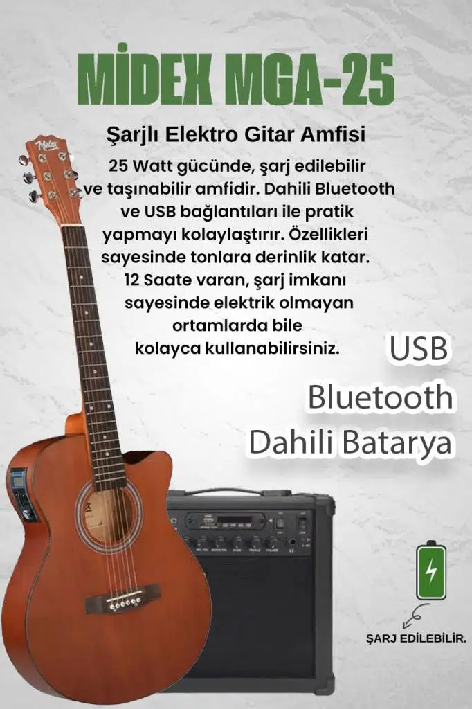Midex Phx-188AMP Elektro Akustik Gitar 4/4 (Amfi Askı Capo Jak Kablo) Midex Phx-188AMP Elektro Akustik Gitar 4/4 (Amfi Askı Capo Jak Kablo)