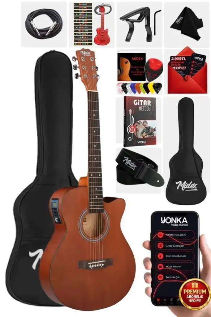 Midex Phx-188EQ Set Masif Ağaç Elektro Akustik Gitar 4/4 (Çanta Askı Capo Jak Kablo) Midex Phx-188EQ Set Masif Ağaç Elektro Akustik Gitar 4/4 (Çanta Askı Capo Jak Kablo)