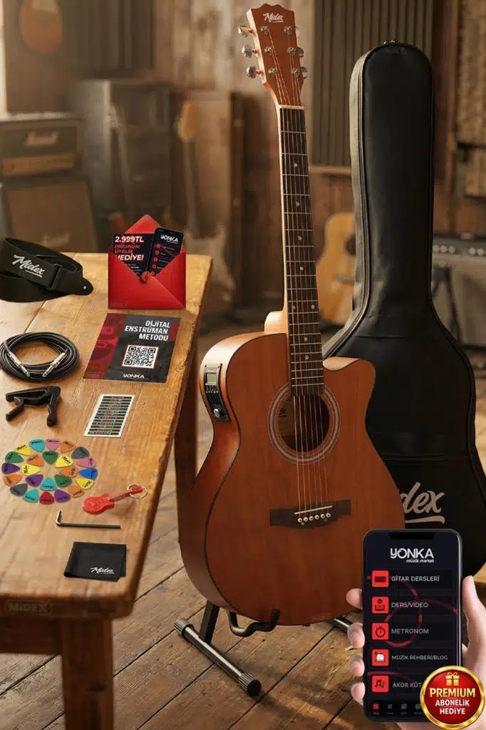 Midex Phx-188ST Ekolayzerli Elektro Akustik Gitar 4/4 Gerçek Ağaç (Stand Askı Capo)