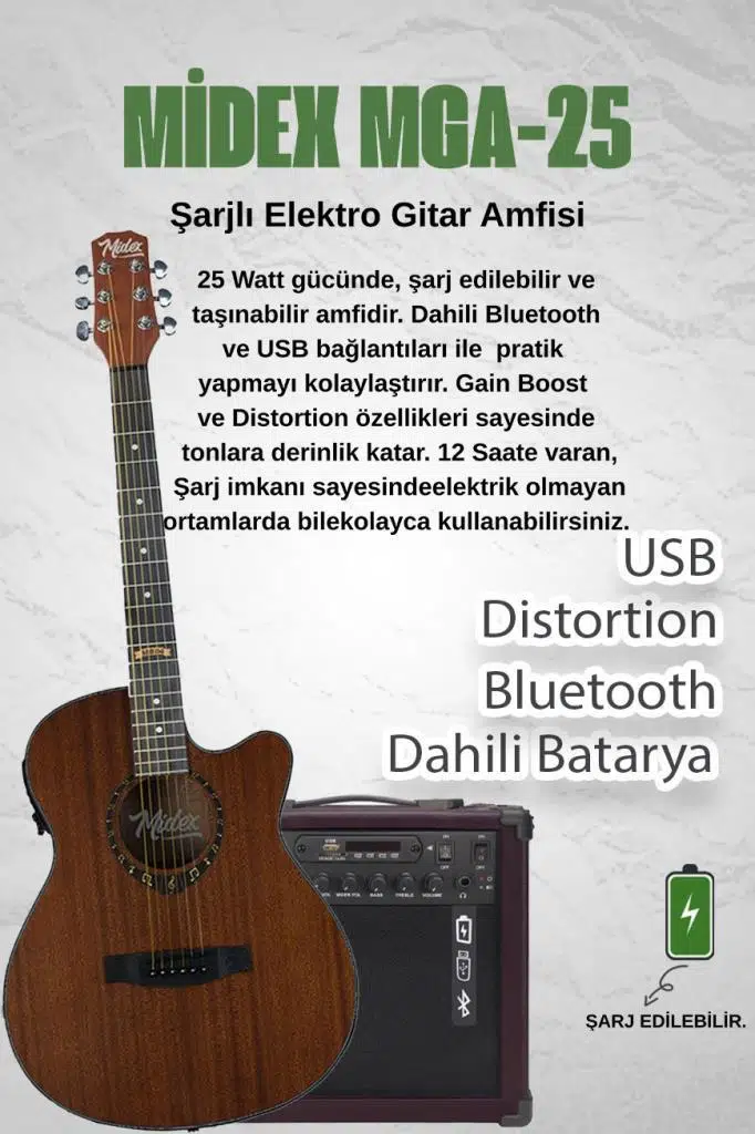 Midex PHX PRO-AMP Amfili Yüksek Kaliteli Masif Elektro Akustik Gitar Seti
