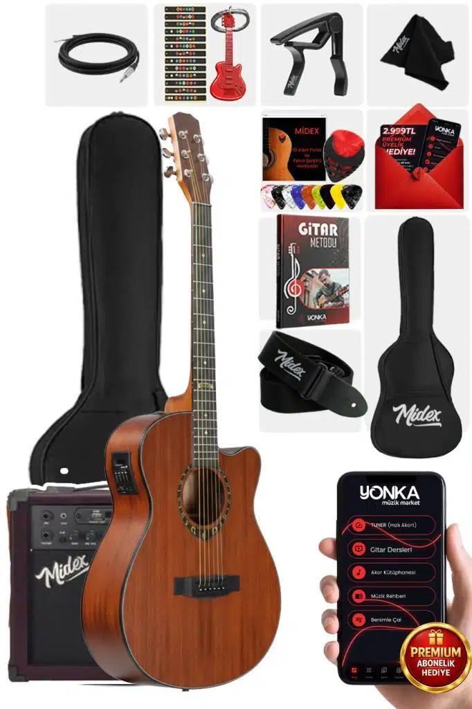 Midex PHX PRO-AMP Amfili Yüksek Kaliteli Masif Elektro Akustik Gitar Seti
