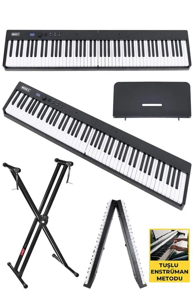 Midex PLX-100BK-ST Taşınabilir Dijital Piyano Tuş Hassasiyetli 88 Tuş Bluetooth Şarjlı (STAND Sustain Kulaklık Çanta Metod)