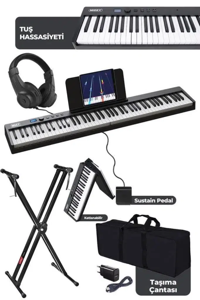Midex PLX-100BK-ST Taşınabilir Dijital Piyano Tuş Hassasiyetli 88 Tuş Bluetooth Şarjlı (STAND Sustain Kulaklık Çanta Metod) Midex PLX-100BK-ST Taşınabilir Dijital Piyano Tuş Hassasiyetli 88 Tuş Bluetooth Şarjlı (STAND Sustain Kulaklık Çanta Metod)