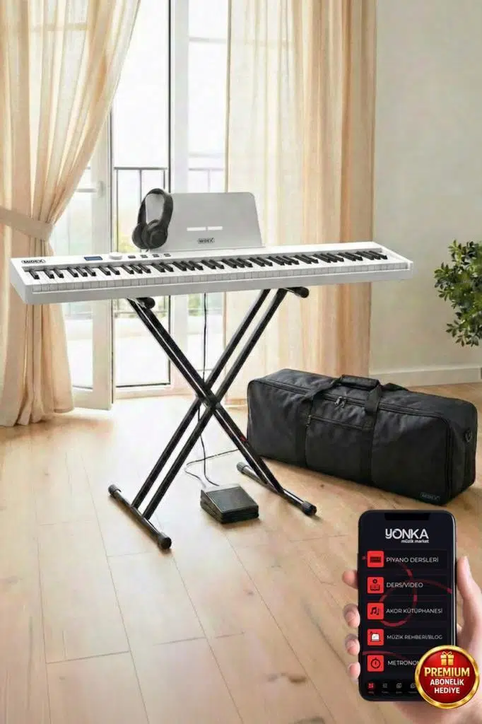 Midex PLX-100WH-ST Taşınabilir Dijital Piyano Tuş Hassasiyetli 88 Tuş Bluetooth Şarjlı (STAND Sustain Kulaklık Çanta Metod)