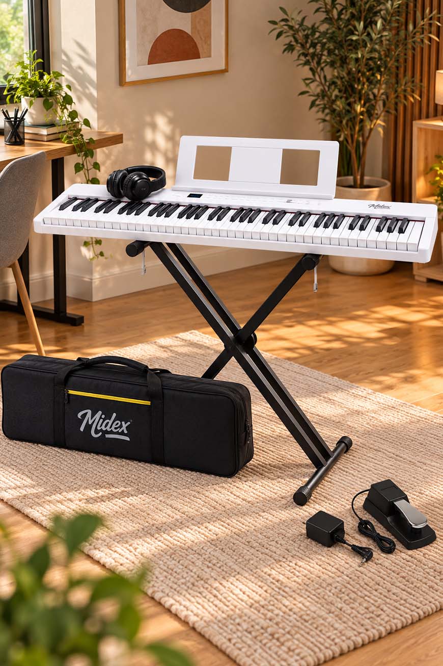Midex PLX-100WH-ST Taşınabilir Dijital Piyano Tuş Hassasiyetli 88 Tuş Bluetooth Şarjlı (STAND Sustain Kulaklık Çanta Metod) Midex PLX-100WH-ST Taşınabilir Dijital Piyano Tuş Hassasiyetli 88 Tuş Bluetooth Şarjlı (STAND Sustain Kulaklık Çanta Metod)