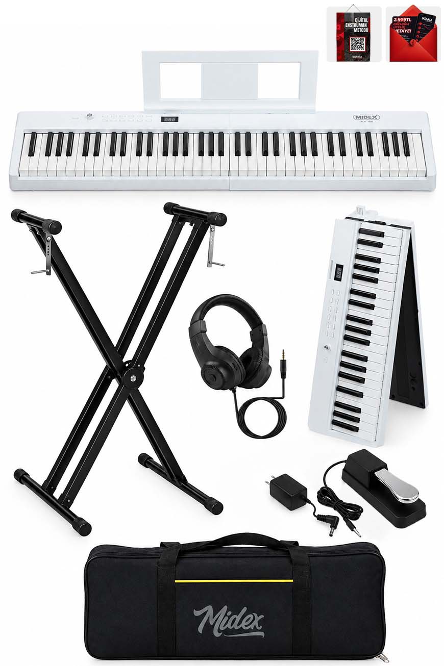 Midex PLX-100WH-ST Taşınabilir Dijital Piyano Tuş Hassasiyetli 88 Tuş Bluetooth Şarjlı (STAND Sustain Kulaklık Çanta Metod) Midex PLX-100WH-ST Taşınabilir Dijital Piyano Tuş Hassasiyetli 88 Tuş Bluetooth Şarjlı (STAND Sustain Kulaklık Çanta Metod)