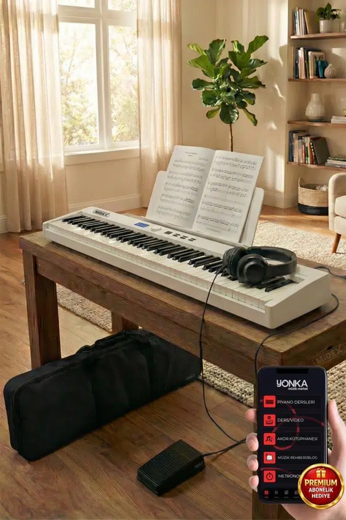 Midex PLX-100WH Taşınabilir Dijital Piyano Tuş Hassasiyetli 88 Tuş Bluetooth Şarjlı (Sustain Pedalı Kulaklık Çanta Metod)